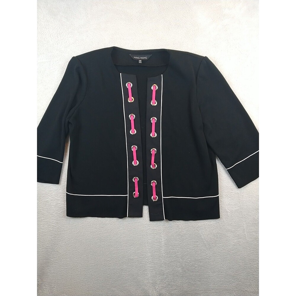 Ming Wang Cardigan Women's PM Petite Medium Black Acrylic Open Front Jacket